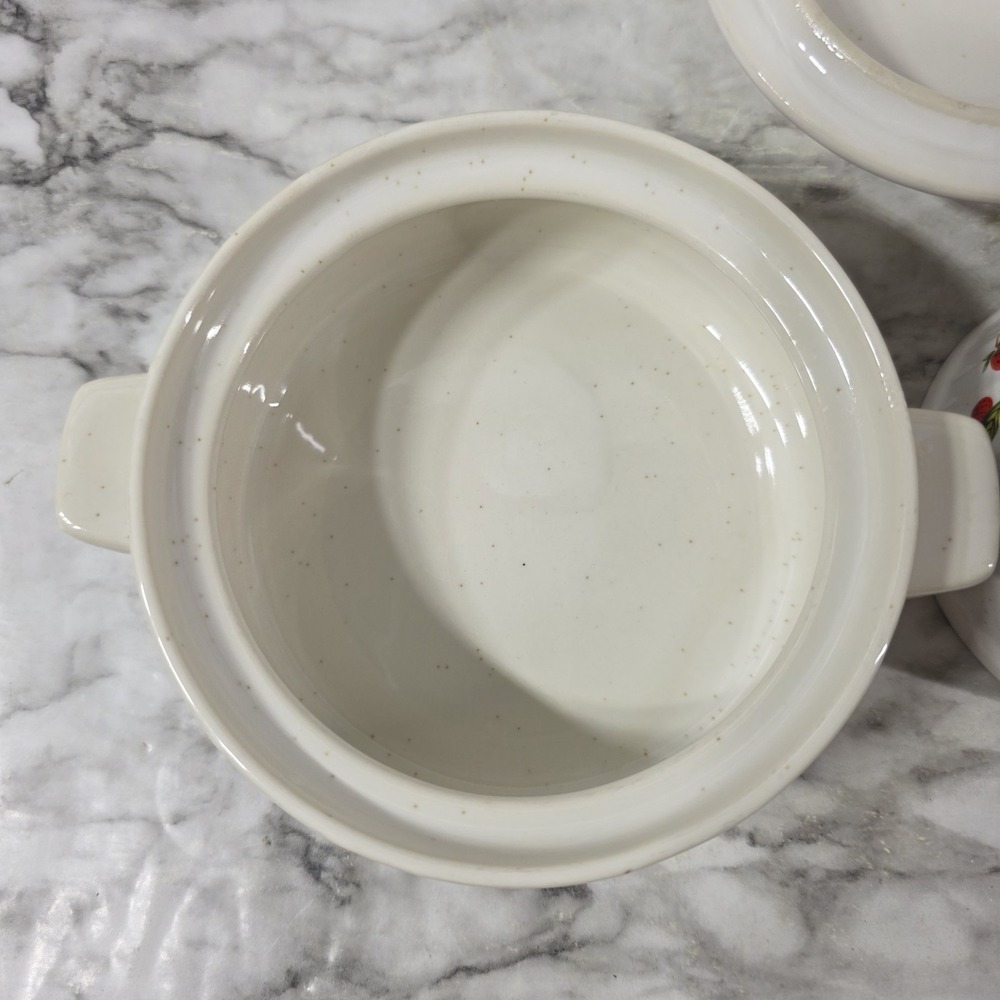 Sheffield strawberries n cream stoneware small vintage crock w/ lid & bowl read - Picture 11 of 16